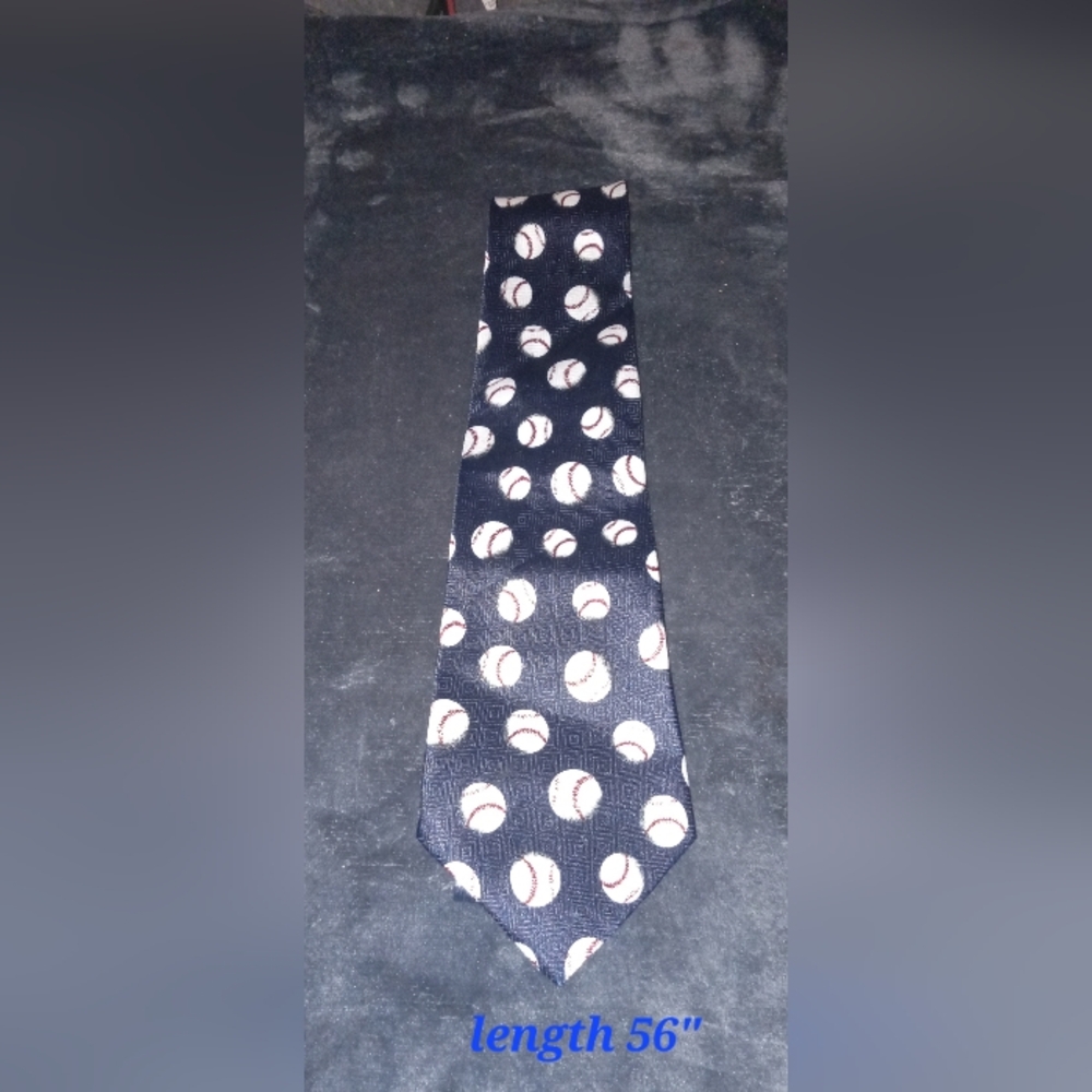 A. Rogers Mens Baseball Tie Novelty Navy Blue With Basball Prints